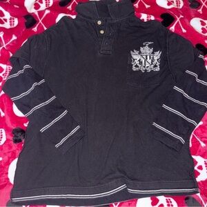 Arizona Jean Company Black Long Sleeve Polo with White Stripe Detail